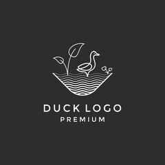 duck logo vector vintage hipster retro icon line in black background.
