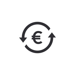 Coin icon. Euro coin. Money transfer. Bank payment symbol. Euro sign. Finance symbol. Currency symbol. Euro currency. Cash icon. Euro cent. Currency exchange. Back refund investment. European currency