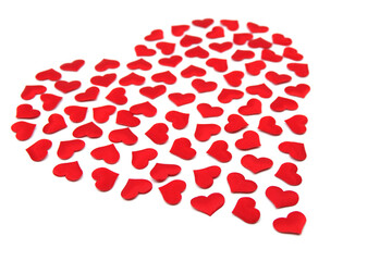 Little hearts in big heart shape. Valentines day concept. Valentines card with red hearts. Lovely sticker