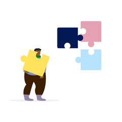 Business concept. Team metaphor. people connecting puzzle elements. Vector illustration flat design style. Symbol of teamwork, cooperation, partnership.