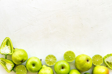 Green vegetables and fruits. Overhead view