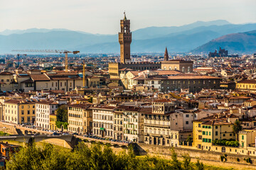 Great close-up view of the Palazzo Vecchio with the Arnolfo’s tower in the historic city centre...