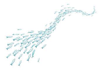 Watercolor school of fish swimming in form of wave.