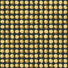 Abstract Seamless Vector Pattern. Golden balls on dark background. Hand drawn shapes.