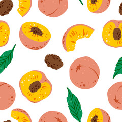 Seamless pattern of peaches, color, vector