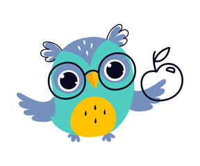 Wise Owl in Glasses, Cute Bird Teacher Cartoon Character Vector Illustration