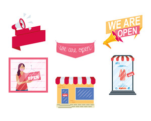 bundle of six reopening labels campaign set icons