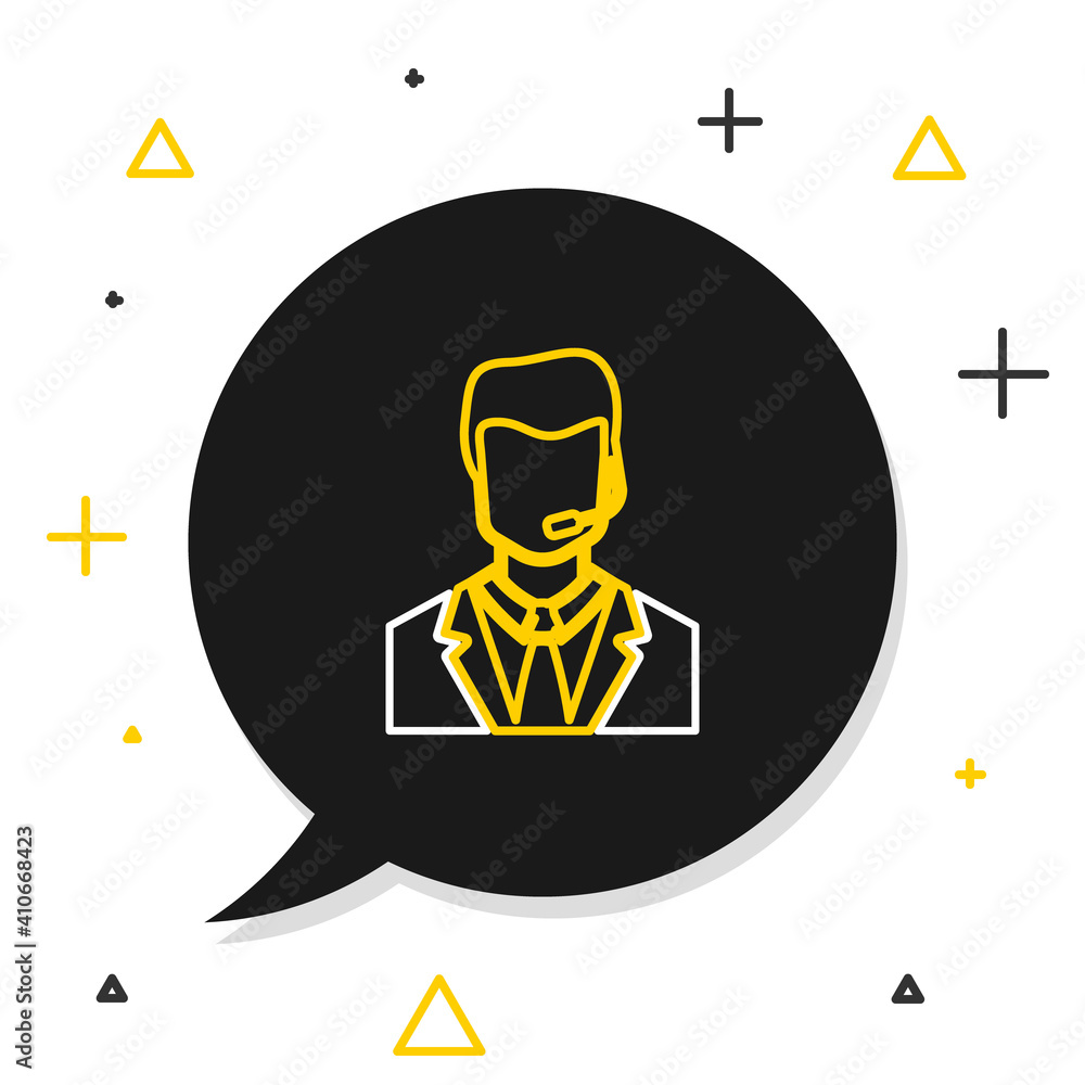 Poster line man with a headset icon isolated on white background. support operator in touch. concept for ca