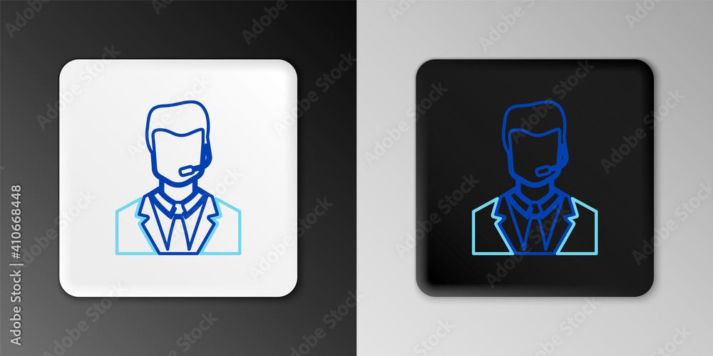 Poster line man with a headset icon isolated on grey background. support operator in touch. concept for cal