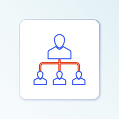 Fototapeta premium Line Referral marketing icon isolated on white background. Network marketing, business partnership, referral program strategy. Colorful outline concept. Vector.