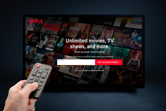 USA, NEW YORK February 2, 2021: NETFLIX Interface of video distribution service. Subscription service. Streaming video. Netflix is a well known global provider of streaming movies