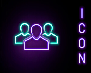 Glowing neon line Users group icon isolated on black background. Group of people icon. Business avatar symbol - users profile icon. Colorful outline concept. Vector.