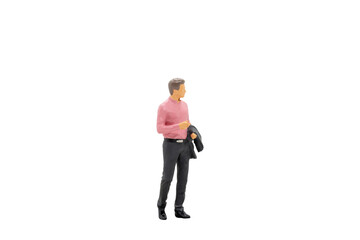Miniature people Businessman standing isolated on white background with clipping path