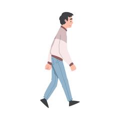Fototapeta na wymiar Man Character Going or Walking Taking Steps Forward Side View Vector Illustration