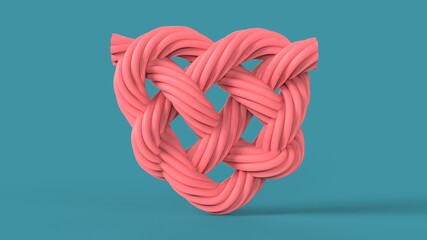 Fototapeta premium Pink love tangled wire heart for 14 february st valentines day holiday gift isolated on soft blue background 3d rendering image