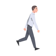 Walking Man Character Taking Steps Forward Side View Vector Illustration