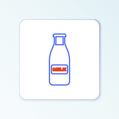 Line Closed glass bottle with milk and cap icon isolated on white background. Colorful outline concept. Vector.