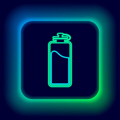Glowing neon line Sport bottle with water icon isolated on black background. Colorful outline concept. Vector.