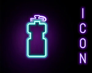 Glowing neon line Sport bottle with water icon isolated on black background. Colorful outline concept. Vector.