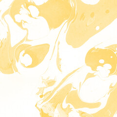 Yellow luxury marble ink texture on watercolor paper background. Marble stone image. Bath bomb effect. Psychedelic biomorphic art.