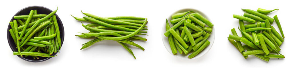 Green beans isolated on white from above