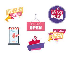 bundle of six reopening labels campaign icons