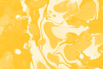 Yellow luxury marble ink texture on watercolor paper background. Marble stone image. Bath bomb effect. Psychedelic biomorphic art.