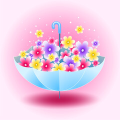 spring umbrella with flowers and pink background © angela0982