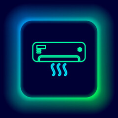 Glowing neon line Air conditioner icon isolated on black background. Split system air conditioning. Cool and cold climate control system. Colorful outline concept. Vector.
