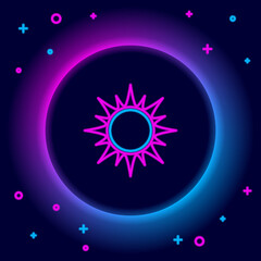 Glowing neon line Sun icon isolated on black background. Colorful outline concept. Vector.
