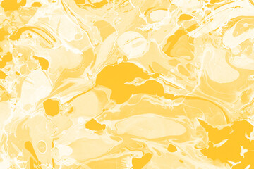 Yellow luxury marble ink texture on watercolor paper background. Marble stone image. Bath bomb effect. Psychedelic biomorphic art.