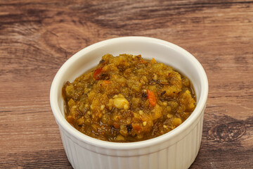 Green spicy sauce in the bowl