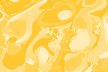 Yellow luxury marble ink texture on watercolor paper background. Marble stone image. Bath bomb effect. Psychedelic biomorphic art.