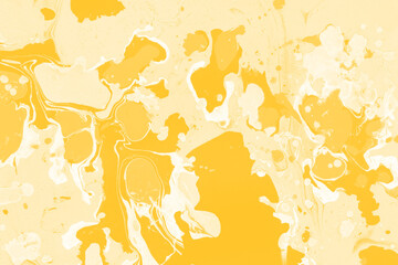 Yellow luxury marble ink texture on watercolor paper background. Marble stone image. Bath bomb effect. Psychedelic biomorphic art.