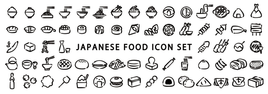 Big Set of Japanese Food Icon (Hand-drawn line version)
