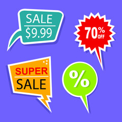 Style flat speech bubble shaped banner, price tag, sticker, badge. Vector illustration.