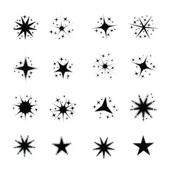 A set of vector black sparkling star symbols. sparks sparkle.