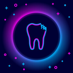 Glowing neon line Broken tooth icon isolated on black background. Dental problem icon. Dental care symbol. Colorful outline concept. Vector.