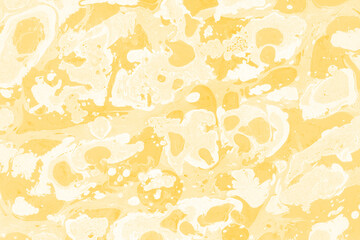 Yellow luxury marble ink texture on watercolor paper background. Marble stone image. Bath bomb effect. Psychedelic biomorphic art.