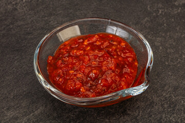 Tomato spicy sauce in the bowl