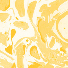 Naklejka premium Yellow luxury marble ink texture on watercolor paper background. Marble stone image. Bath bomb effect. Psychedelic biomorphic art.