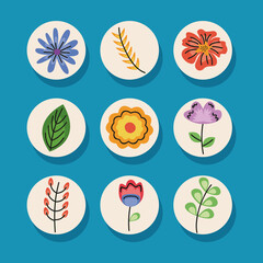 bundle of nine floral decoration set icons