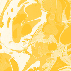 Naklejka premium Yellow luxury marble ink texture on watercolor paper background. Marble stone image. Bath bomb effect. Psychedelic biomorphic art.