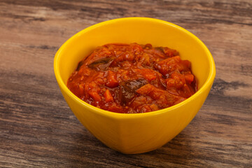Eggplant saute with tomato and herbs