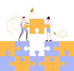 Business concept. Team metaphor. people connecting puzzle elements. Vector illustration flat design style.