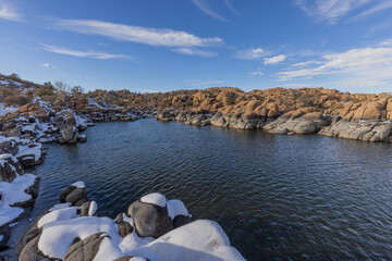 Snow Covered Watson Lake Prescott Arizona Landscape