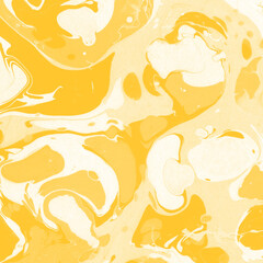 Yellow luxury marble ink texture on watercolor paper background. Marble stone image. Bath bomb effect. Psychedelic biomorphic art.