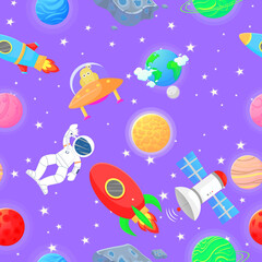 Flat cartoon style  funny galaxy pattern.