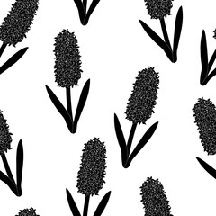 Seamless pattern hyacinths flowers silhouettes. Botanical colourful vector illustration	