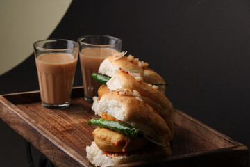 Masala cutting chai and Bombay vada paav is an indian burger. Potato patty is deep fried in gram...